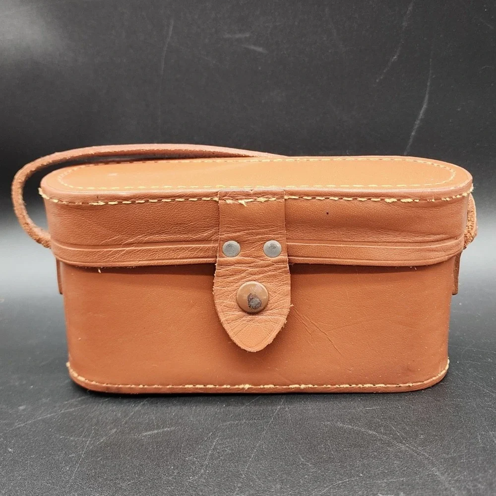 Argus Tan Leather Vintage Camera Case Blue Velvet Lining Retro Photography
